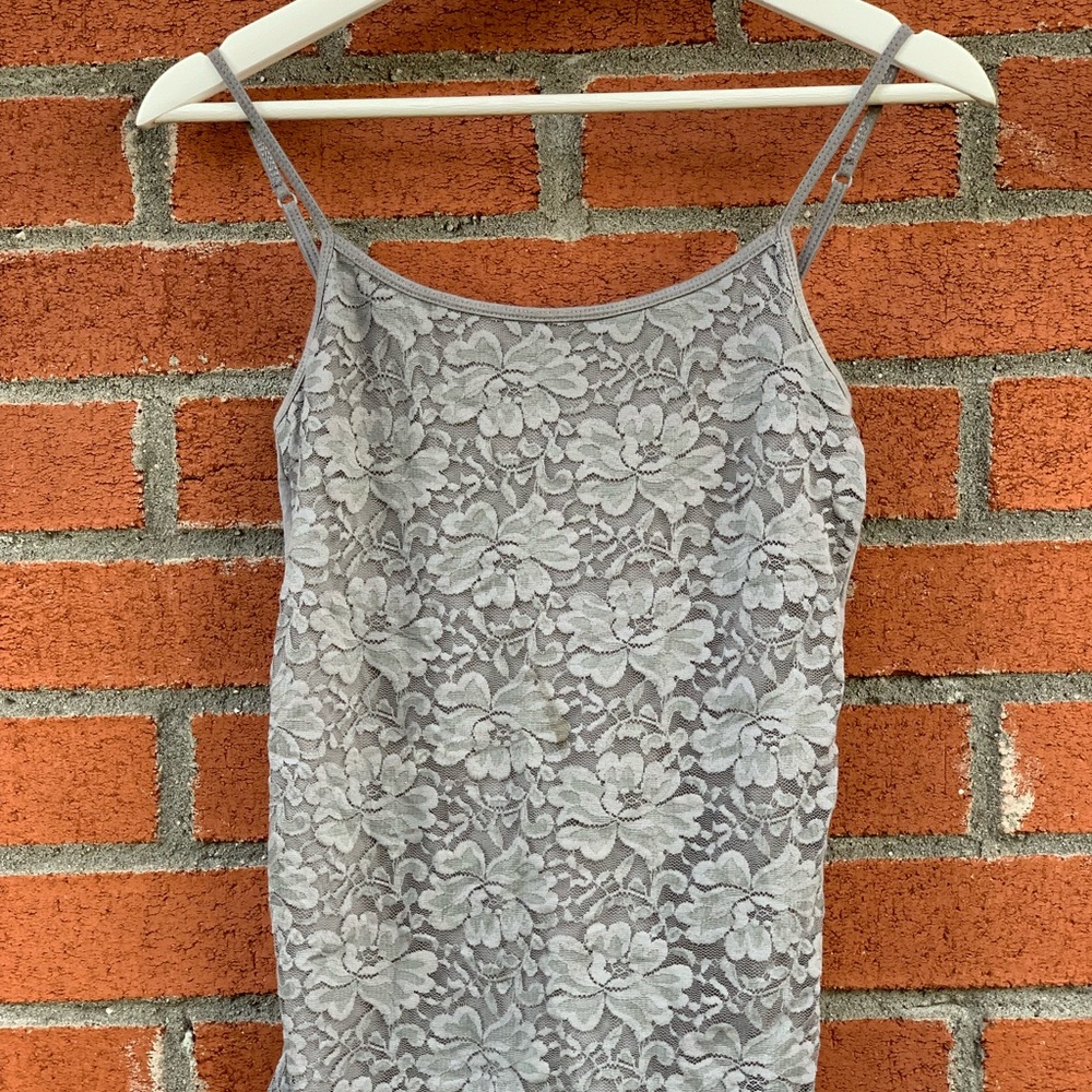 Gray tank with lace floral print